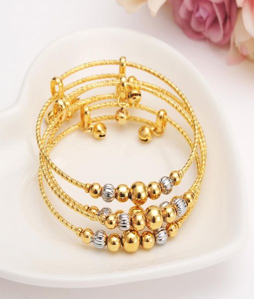 

4pcs dubai charm bracelet for women gold silver beads bangle cute bell kids girls women hand chain jewelry anklets arab gift8512971, Golden;silver