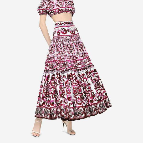 

line a skirt fashion band red and white porcelain printed cotton skirt, Black;gray
