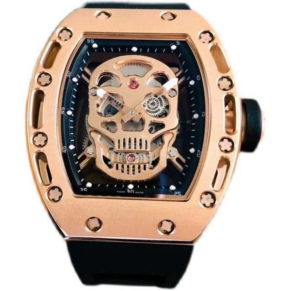 

mens watch r ichardess watches miles watch business leisure mens fully automatic mechanical watch skull bold personality hollow out fashion, Black;brown