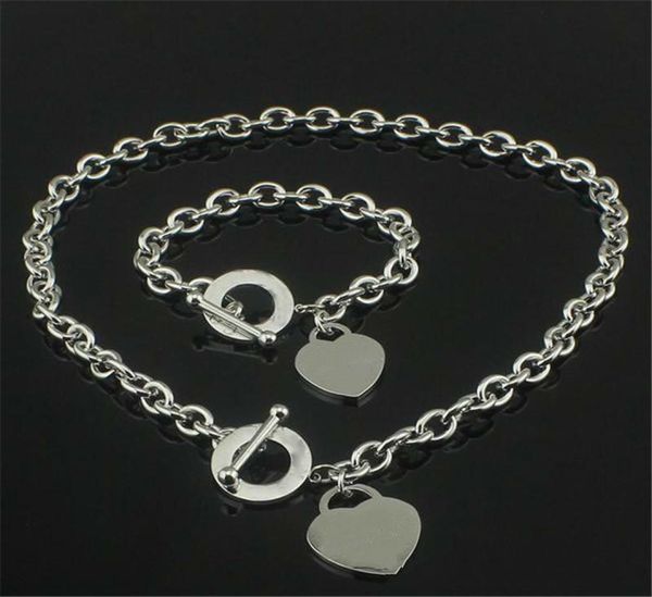 

christmas gift 925 silver love necklace bracelet set wedding statement jewelry heart pendant necklaces bangle sets5220216