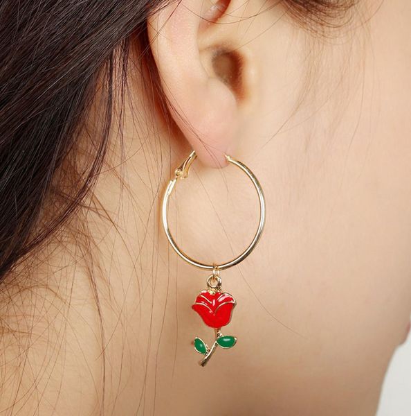 

exquisite flower stud earrings new design sweet jewelry spray paint effect rose circle earrings statement earring5151827, Golden