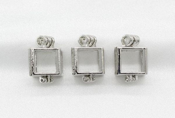 

10pcs hollow silver color cuboid pearl cage lockets essential oil diffuser bead cage pendant necklace charms for oyster pearl2775527