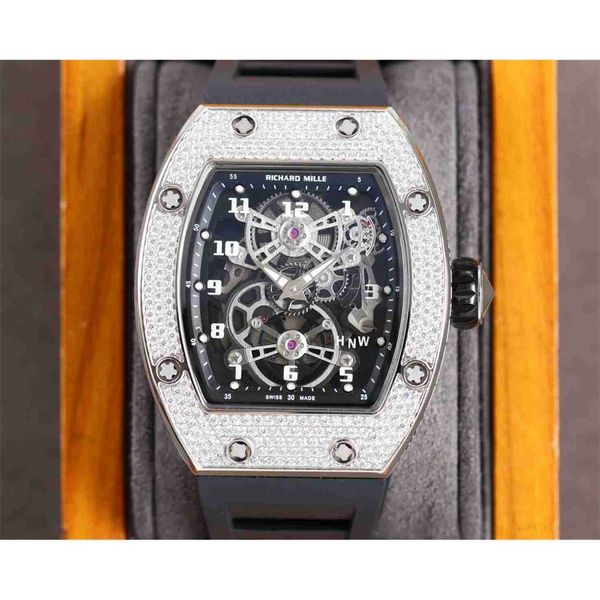 

diamond luxury mens movement watches rm17-01 r i c h a r d hollow tourbillon designer 5tt2 new high-end quality iced out montre wrist watch, Slivery;brown