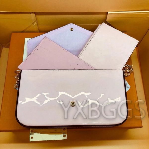 

three in one womens bag designer purse glossy plain embossed patent calf leather shoulder bag chain messenger crossbody shopping tote origin