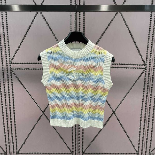 

womens knitted vest fashion multi-color striped design sleeveless t-shirt loose and comfortable women clothing summer designer 55, White