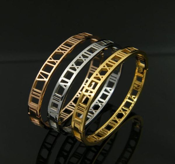 

bangle selling highend sirocco skinny ms roman numerals hollow bracelet fashion titanium steel2638783, Black