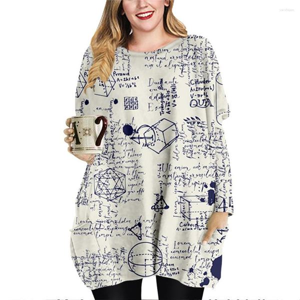 

women's t shirts summer 2023 women math printed t-shirt female casual vintage clothing long sleeve blouse oversized, White