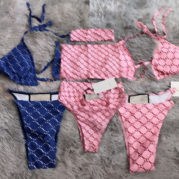 

2023 designer brand print women's swimwear summer y2k beach bikini backless 2 pcs lace-up swimsuit charming three piece bathing suit wh, White;black