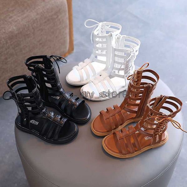 

sandals girls' roman sandals 2022 summer new style zipper fashion sandal boots straps casual soft bottom beef tendon children's sh, Black;red