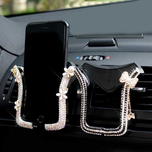 

car holder wholesale flower bowknot universal car phone holder crystal rhinestone car air vent mount clip car holder r230626
