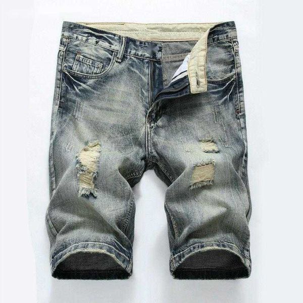 

mens straight ripped denim shorts 2023 summer fashion designer jeans for men casual color hip hop biker skinny jean shorts size 42, Blue