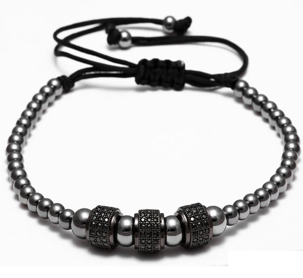 

fashion luxury gold plated 3 round beads strands macrame bracelet micro inlay zircon mens womens style accessories3474838, Black