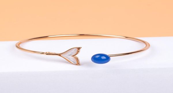 

mermaid tail charm stone bracelet stainless steel round crystal agate quartz gemstone gold bangle for women jewelry love wish gift6718334, Golden;silver