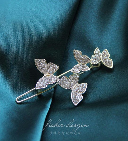 

new style rhinestone butterfly hairpin headdress inlaid with diamond flash drill one word bangs broken hair side clip4997278, Silver