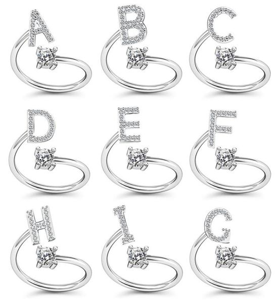 

gold color initials az letter alphabet adjustable opening rhinestone finger rings for women party wedding gift jewelry1114600, Silver