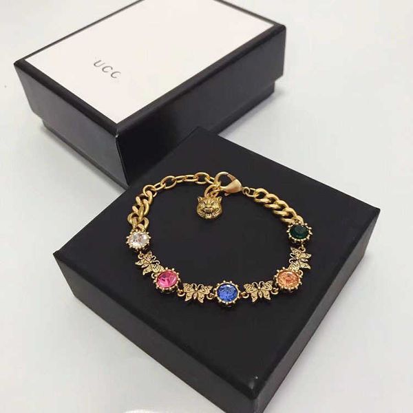 

twisted chain butterfly colorful water diamond brass tiger head accessories fashion bracelet, Black