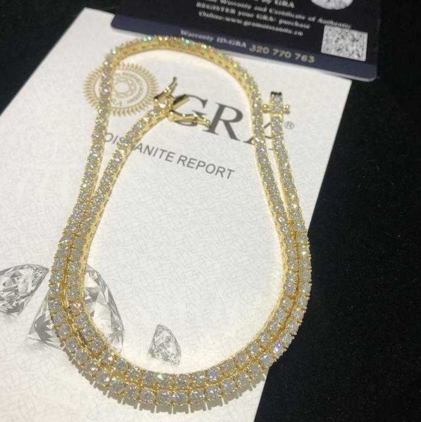 

wholesale fashion jewelry moissanite tennis necklace gold 14k hip hop 4mm vvs moissanite tennis chain, Silver