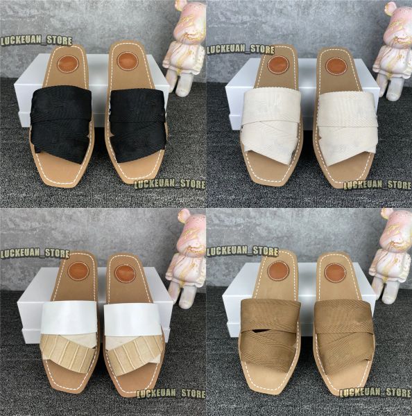 

summer women slippers woman woody mules sole slipper sandals cross band leather canvas ladies slides white beige designer f aqs, Black