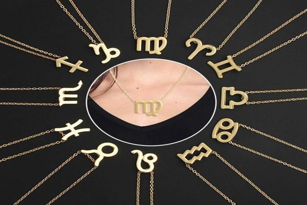 

gold silver stainless steel zodiac sign neckless 12 constellation pendant necklace women gold chain necklace men jewelry gift9715839
