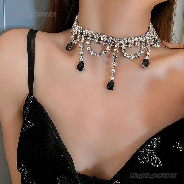 

collarbone chain net red temperament full diamond necklace inlaid with diamond necklace accessories women's necklaces for women druzy h, Silver
