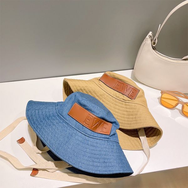 

fashion sunhats bucket hat fashion woman's stingy brim hats with rope casual letters caps 2 colors, Blue;gray