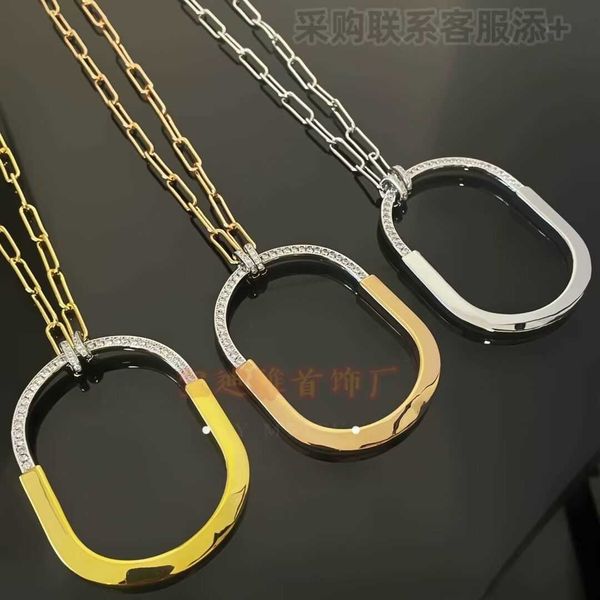 

brand original tiffay's same color split u-shaped lock necklace made of titanium steel and studded with diamonds. each family has a com, Silver