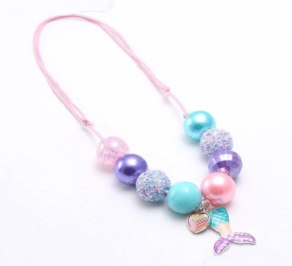 

new arrivel mermaid tail pendant kid chunky necklace adjusted rope toddlers girls bubblegum bead chunky necklace jewelry for child9120694, Red;brown