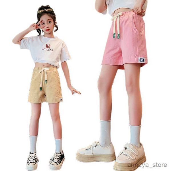 

pantskirt big girls pink khaki color short kids elastic waist shorts pants teenager summer casual short pants 5 9 years old r230626, Blue