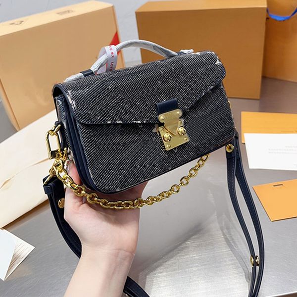 

denim messenger bag chain crossbody purse fashion letters printing shoulder bags women square handbag metal hardware flap bag hasp cell phon