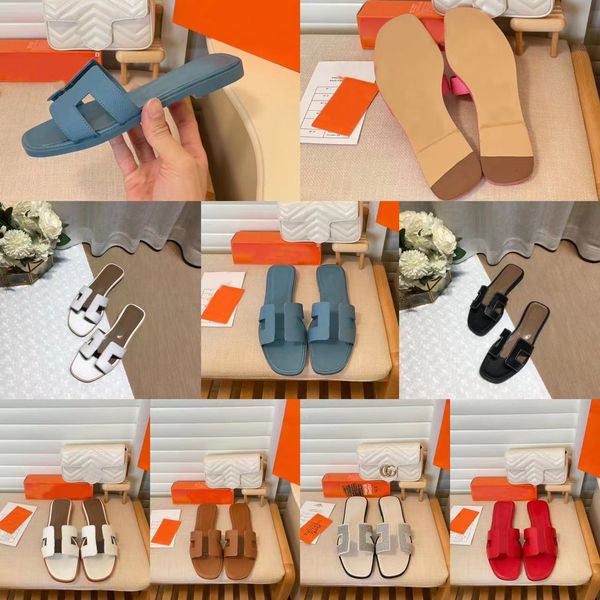 

slipper slippers women slippers summer flat leather shoes fashion beach women luxury slippers letter drag size 35-42 with box, Black