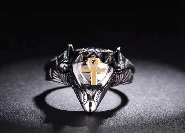 

thai silver anubis self defense broken window titanium steel ancient egyptian god of death jackal head ring7881336