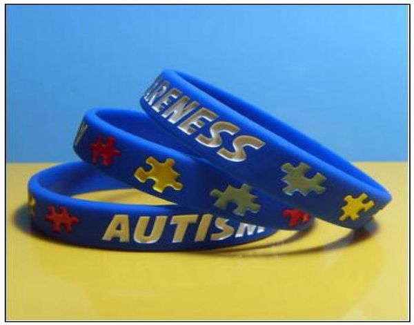 

autism awareness silicone wristband rubber bracelets ink filled silicone wristbands bracelets for gifts kids jewelry cca91968155776, Golden;silver