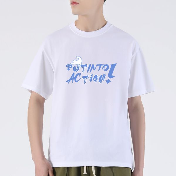 

men's t-shirts cartoon cotton short sleeve men's t-shirt japanese ins summer couple casual men's fashion loose top, White;black