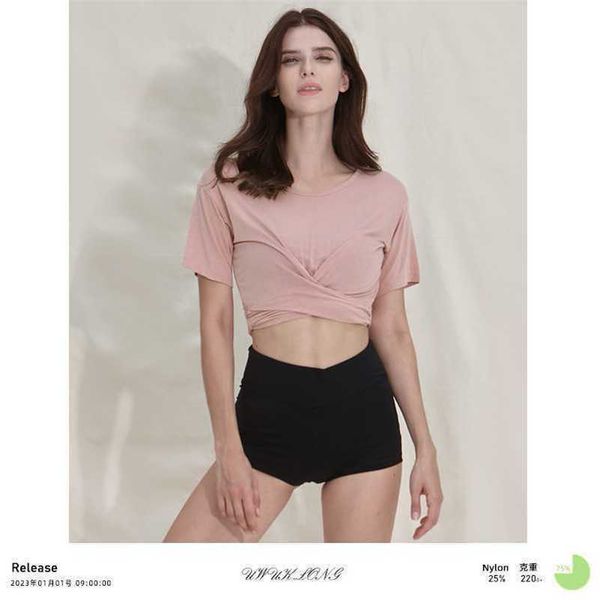 

lulu quick dried yoga sports short sleeve cross back tie bow fitness dance t-shirt, Black;white