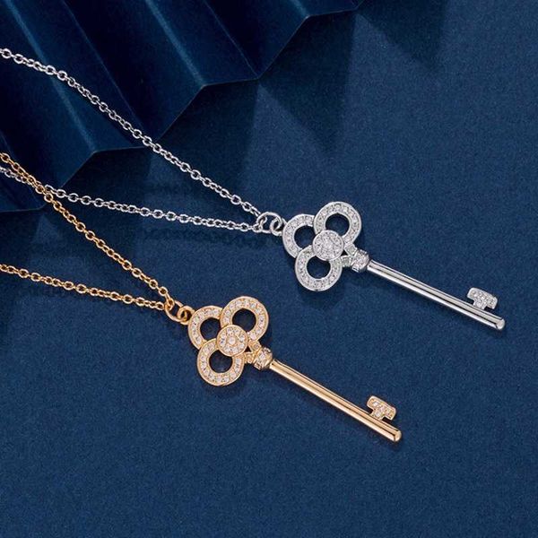 

high-quality tiffayffay key necklace s925 sterling silver plated 18k gold diamond heart crown full pendant collar chain, Golden;silver