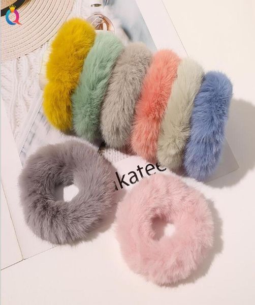 

women rex rabbit fur headband girls elastic hairband imitation bands cute soft ponytail hair holder rope headwear hair accessories9471238, Slivery;white