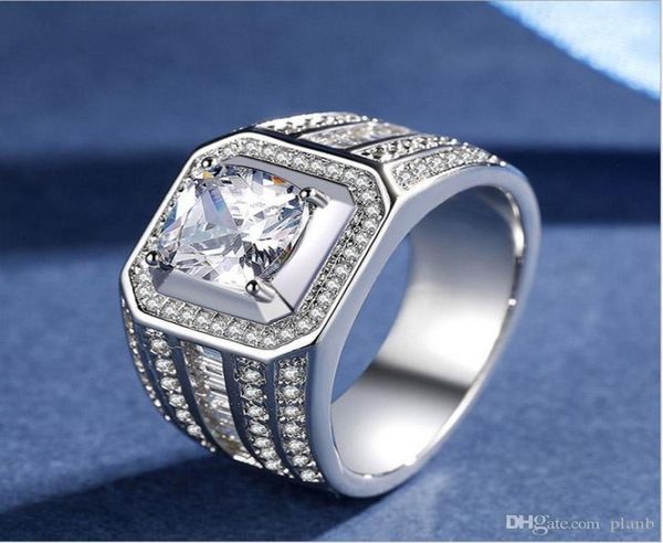 

mens luxury ring 925 silver plated cz diamond men white gold rings wedding gift platinum jewelry8739334, Slivery;golden