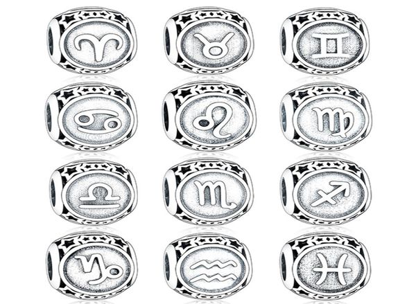 

fit original brand charm bracelet 925 sterling silver hollow star round 12 constellations scorpio aries beads making diy berloque2496069, Black