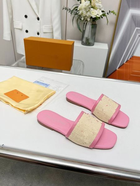

2023 designer women's sandals flat slippers light tan beige white black pink lace letter canvas slippers 0623
