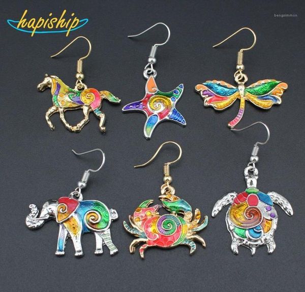 

dangle chandelier hapiship 2021 fashion gold tone colorful glaze tortoise horse elephant crab dragonfly earrings for women laha2579119, Silver