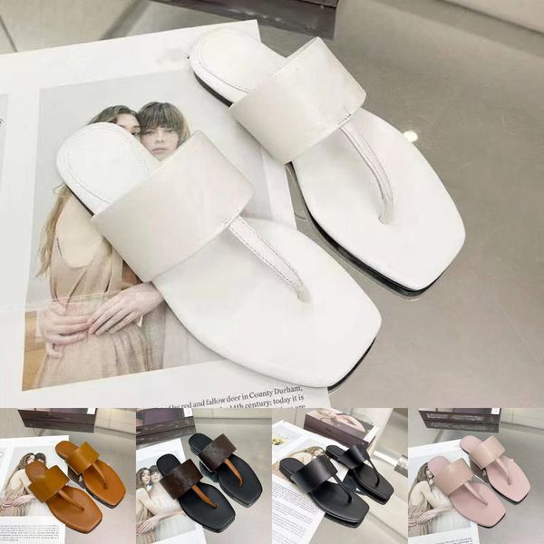 

designer shoes slippers women square head sandals flat bottom sandals leather sandals black white summer fashion slippers with box