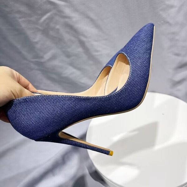 

blue denim fashion super high heels wedding party ladies shoes women 8 /  / 12 cm plus size 43 44 45 slip on sjhoes, Black