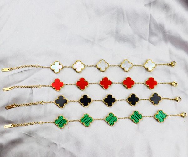

luxury designer bracelet four leaf clover charm bracelets elegant fashion 18k gold agate shell chain mother women girls couple holiday birth, Black