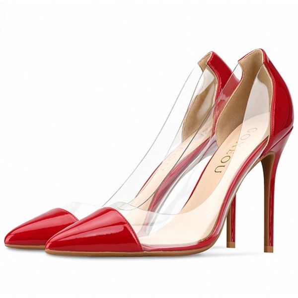 

new fashion womens elegant patent leather pvc pumps stiletto red high heels pointed toe party shoes for ladies big size h0001, Black