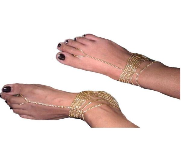 

bohemian style women beach jewelry vintage gold chain foot anklet available gold plated barefoot sandal with toe ring foot bracele6814907, Red;blue