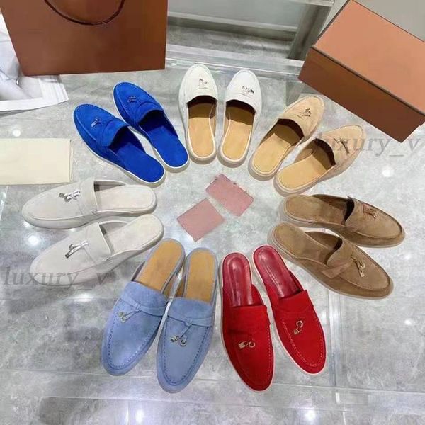 

designer suede slippers women loafers lp slipper summer charms slides women leather slides outsole party shoes, Black
