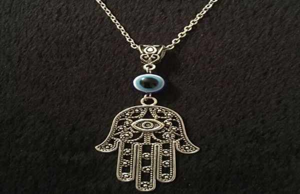 

hamsa hand necklace pendant vintage silver collares hand of fatima spiritual yoga buddha eye choker necklaces for women jewelry gi6462320