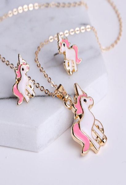 

cute colorful rainbow unicorn pendant necklace earrings set horses pendant necklaces fine jewelry chirstmas gift n24368924, Silver