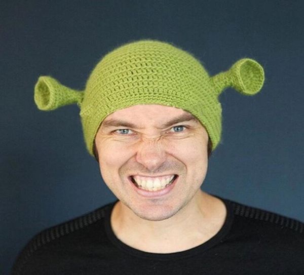 

balaclava monster shrek hat wool winter knitted hats green party funny beanie skullies cap for women men pure handmade7308474, Yellow