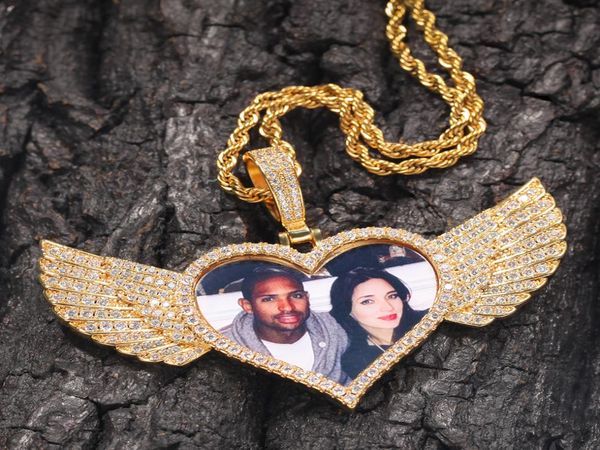 

custom made picture medallions wings heart pendant necklace tennis chain gold color cubic zircon men women hip hop jewelry7361343, Silver